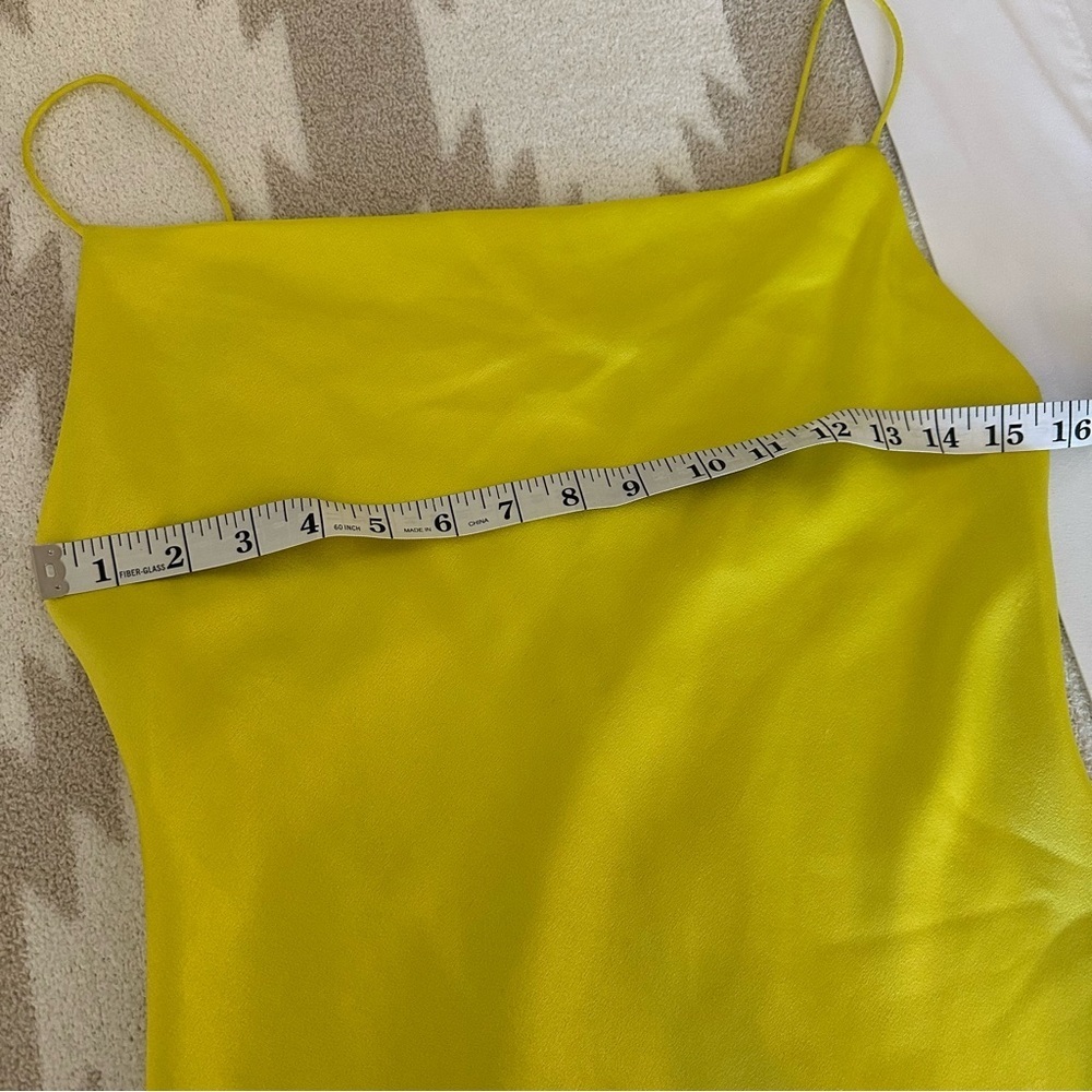 Alice + Olivia Harmony Mini Slipdress Satin 90s Cowl Neck in Canary Yellow - Picture 8 of 11